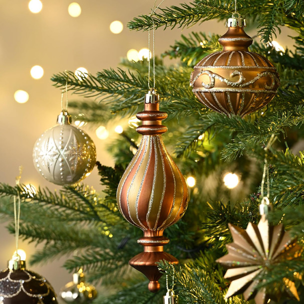 Valery Madelyn Christmas Ornaments Set, 108ct Bronze Copper and Gold Shatterproof Fall Christmas Tree Decorations Ball Ornaments Bulk, Luxury Brown Hanging Ornaments for Xmas Trees Holiday Decor