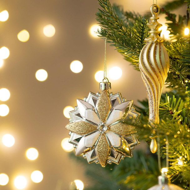 Valery Madelyn Ornaments for Christmas Trees, 130ct White and Gold Shatterproof Christmas Tree Decorations, Elegant Hanging Ball Ornaments Bulk for Xmas Holiday Decor