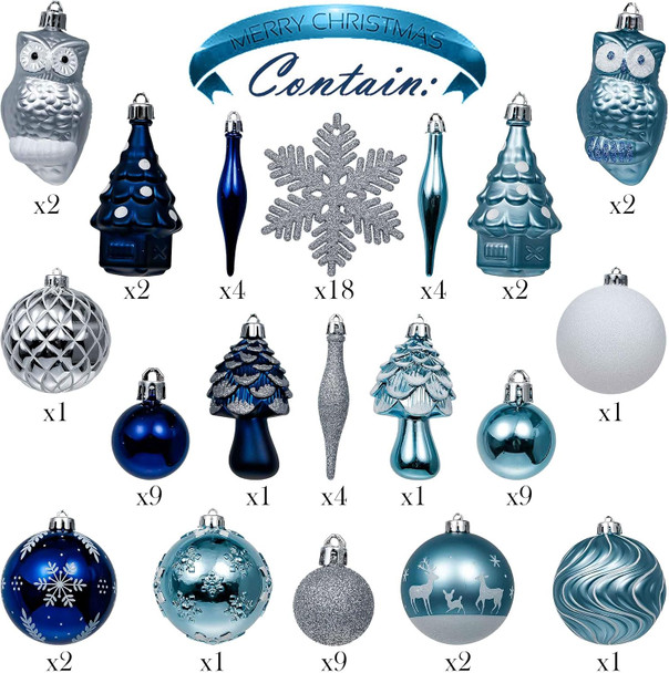 Valery Madelyn Christmas Tree Decorations Set, 80ct Navy Blue and Silver Shatterproof Christmas Ball Ornaments Bulk, Winter Wonderland Hanging Ornaments for Christmas Trees Xmas Holiday Decor