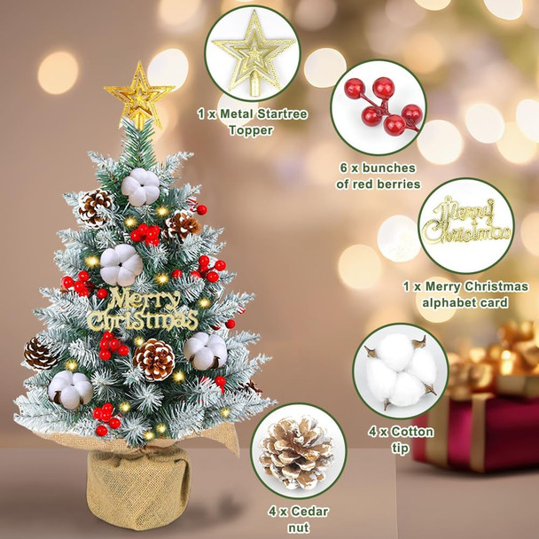 Vanleonet Mini Christmas Tree 24 Inch Small Tabletop Christmas Tree with LED Lights Ornaments Artificial Xmas Tree Christmas Decorations Indoor