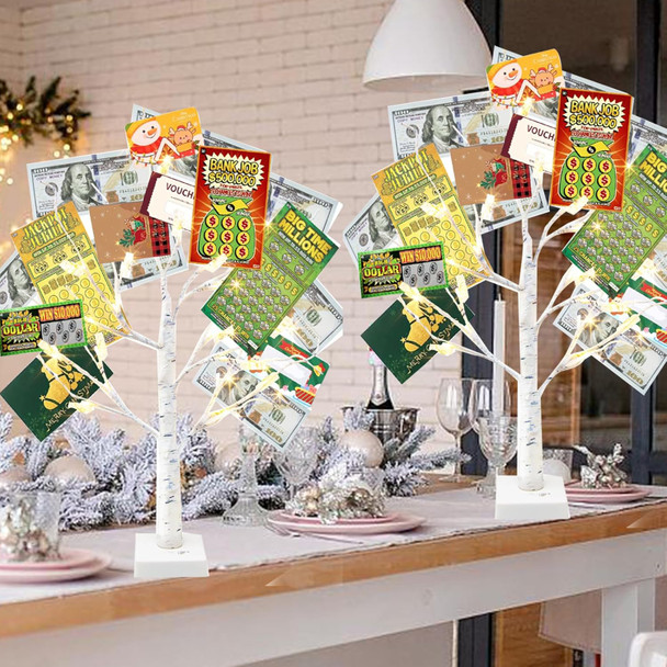 Vanthylit Money Tree Holder Set of 2, 24 LED Warm White Lights Battery Powered Timer, with Clips and Greeting Cards, Holder Decor for Photo Mother's Day Christmas Graduation s