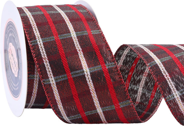 VATIN Red Plaid Ribbon 2-1/2 inch x 10 Yards Tartan Christmas Wired Ribbon,Xmas Tree Ribbon for Topper Bow,Christmas Wreath and Swag,Tree Decoration, Wrapping