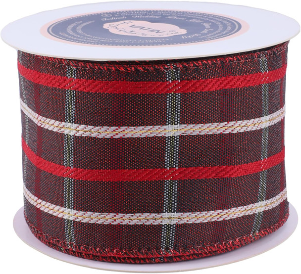 VATIN Red Plaid Ribbon 2-1/2 inch x 10 Yards Tartan Christmas Wired Ribbon,Xmas Tree Ribbon for Topper Bow,Christmas Wreath and Swag,Tree Decoration, Wrapping