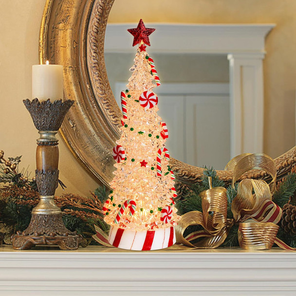 Small Christmas Tree Vintage Tabletop Christmas Tree Mini Candy Christmas Tree Holiday Decoration with LED Lights White Christmas Tree 12.6 inch
