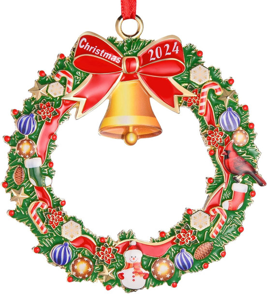 Venhoo Christmas Ornament Decoration for Christmas Tree Hanging Gold Metal Christmas Wreath Keepsake Annual Ornaments Holiday Decorative Xmas s for Family Friends