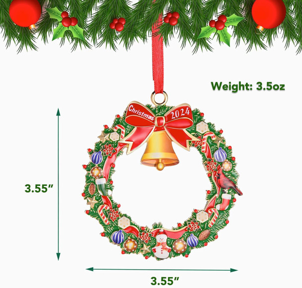 Venhoo Christmas Ornament Decoration for Christmas Tree Hanging Gold Metal Christmas Wreath Keepsake Annual Ornaments Holiday Decorative Xmas s for Family Friends
