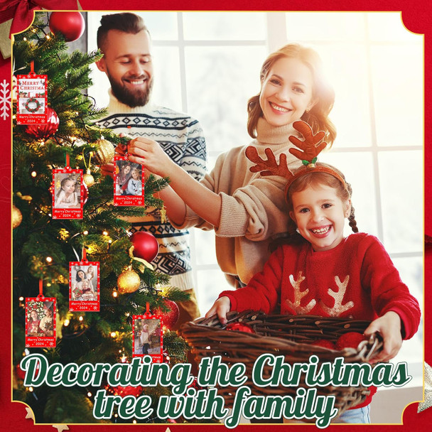 24 Pcs Merry Christmas Picture Frame Ornaments Acrylic 2 x 3 Frame Ornaments for Instax Hanging Photo Ornaments for Polaroid with Red Ribbon Picture Frames for Christmas Tree