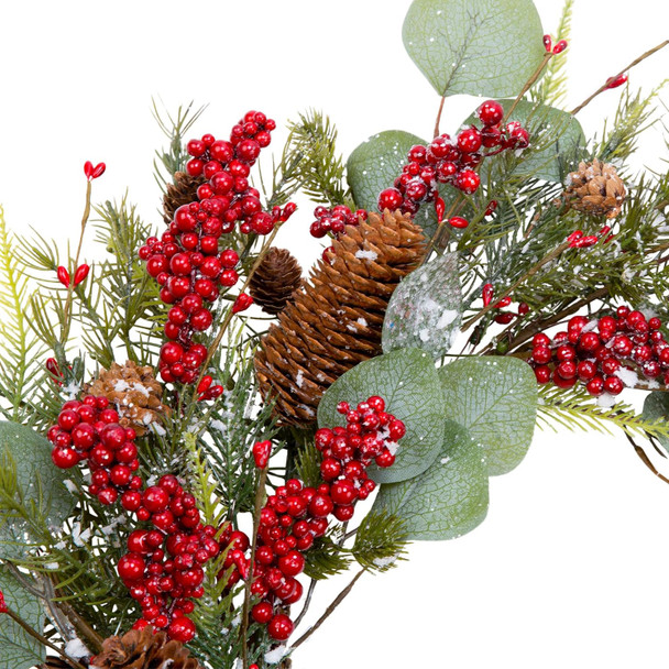 VGIA 20 Inch Christmas Wreath for Front Door Artificial Winter Wreath with Eucalyptus Leaves Pine Cones Red Berry Door Wreath with Artificial Snow for Indoor Outdoor Christmas Decorations