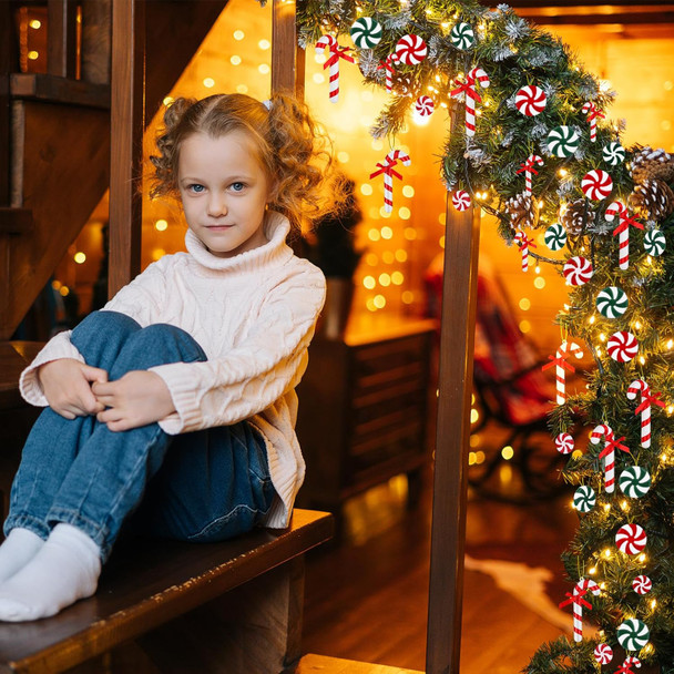 Christmas Candy Cane Christmas Tree Decorations, Red and Green Peppermint Candy Cane Christmas Hanging Decorations for Xmas Year Holiday Festival Home Party Decor(40PCS)