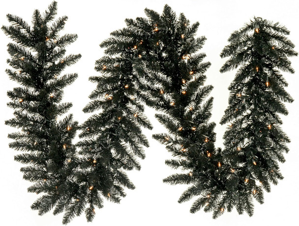Vickerman 9' Black Fir Artificial Christmas Garland - Warm White Dura-Lit LED Lights - Faux Christmas Garland - Indoor Seasonal Home Decor - Reliable and Durable