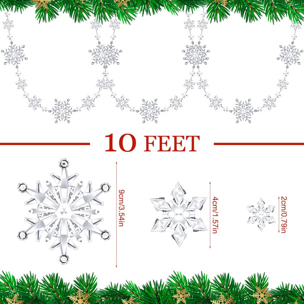 VIHOSE 2 Pcs 20ft Snowflake Lighted Garland Christmas Decorations Hanging Snowflake Decorations Crystal Garland Acrylic Xmas Snowflake Garland with Lights for Winter Holiday Decor (Cold Light)