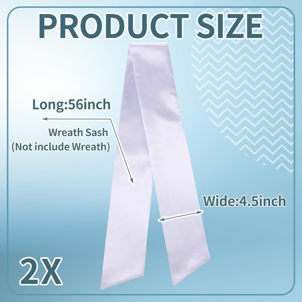 2 Pcs Wreath White Sash for Front Door Polyester Blank Wreath Plain Sash for Embroidery Monogram Wreath Accessories for Xmas Party Indoor Outdoor Decor (4.5" W X 56" L)