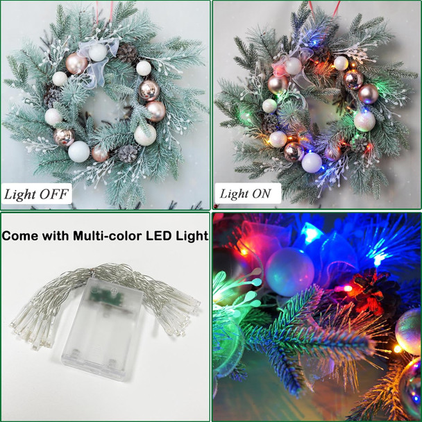 Christmas Wreaths for Front Door with Lights 22"-24" Christmas Door Wreath with Frosted Branches Ball Ornaments Berry Clusters Christmas Collection Decor.