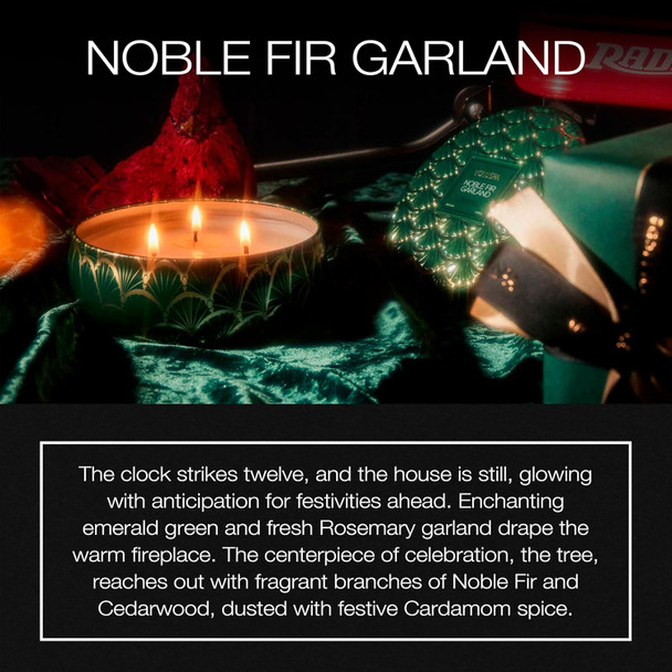 Voluspa Noble Fir Garland, 3 Wick Tin Candle, 12oz, 40 Hour Burn Time, Coconut Wax Candle for The Home, Poured in The USA