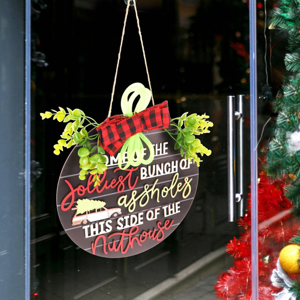 VOSAREA Christmas Hanging Sign Christmas Welcome Front Door Sign Home of The Jolliest Bunch of Plaque Wreath This Side of The Nuthouse Hanger for Holiday Decor VOSAREA Christmas Hanging Sign Christmas Welcome Front Door Sign Home of The Jolliest Bunch of Plaque Wreath This Side of The Nuthouse Hanger for Holiday Decor