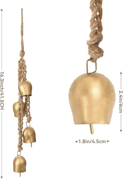 Christmas Bells Vintage Hanging Decorative: Gold Bells Decor with Jute Hanging Rope - Metal Cow Bells Christmas Decor for Christmas Wreath Garland Tree Wedding Party Door Staircase Railings