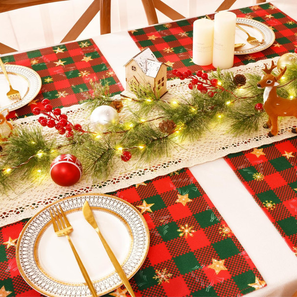 2 Pcs Christmas Garland with Lights, 6.6Ft Prelit Smokey Pine Garland, Lighted Christmas Garland for Mantle with Pine, Red Berry, Christmas Decoration for Winter Xmas Stairs Railing Table Decor