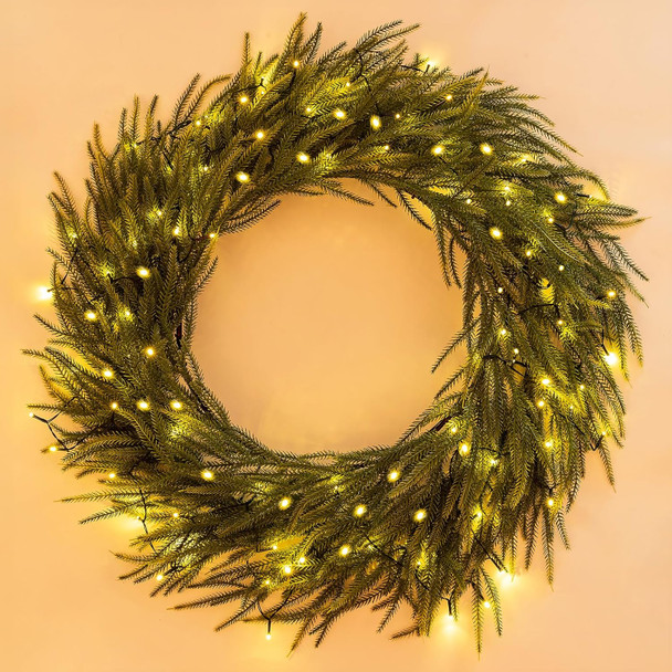 Large Christmas Wreath with Light for Outdoor - 35 Inch Prelit Christmas Wreaths for Outside Wall - Lighted Green Wreath All Season Decor