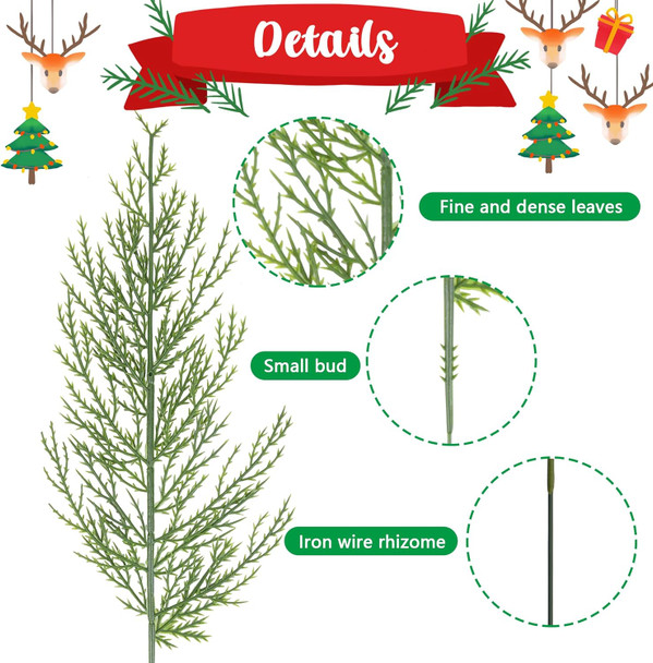 Watayo 30 Pcs Artificial Pine Branches- 13.5 Inch Plastic Faux Pine Leaves Picks- Fake Christmas Greenery Pine Sprigs for DIY Garland Wreath Christmas Party Home Garden Decoration