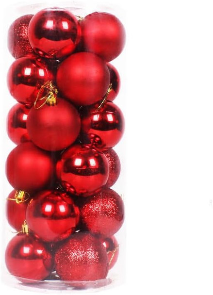 24Pcs Christmas Balls Ornaments Christmas Decorations 24 Pieces Balls Tree Ornaments Decorative Ball Hanging Decorations (Red, 1.57inch)