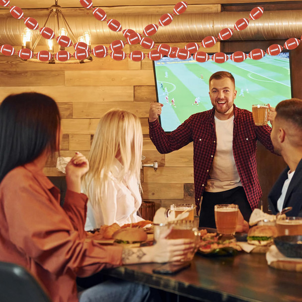 WATINC 4pcs Football Garland Party Decorations, Sports Felt Garlands Decor, Rustic Football Game Day Bunting Banner, Bowl Fans Club Bars Home Decorative Supplies for Fireplace Wall Backdrop Garden