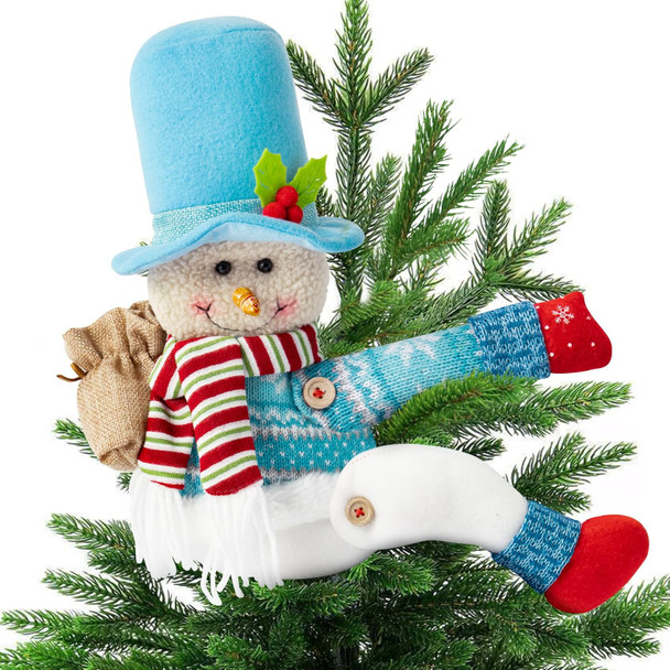 WATINC Christmas Tree Topper Snowman - Unique Xmas Santa Tree Topper Decorations, Funny Snowman Hugger Plush Stuffed Decor for Home Festival Holiday Treetop Wine Curtain Wreath Ornament