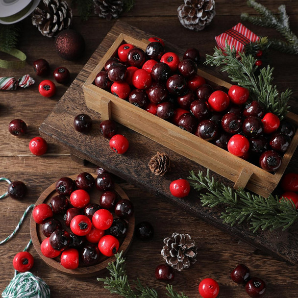 200 Pcs Christmas Artificial Cranberries for Vase Bowl Filler Decorative Fake Cranberries Fruit for Christmas Tree Wedding Garland DIY Craft Table Decoration Photo Props
