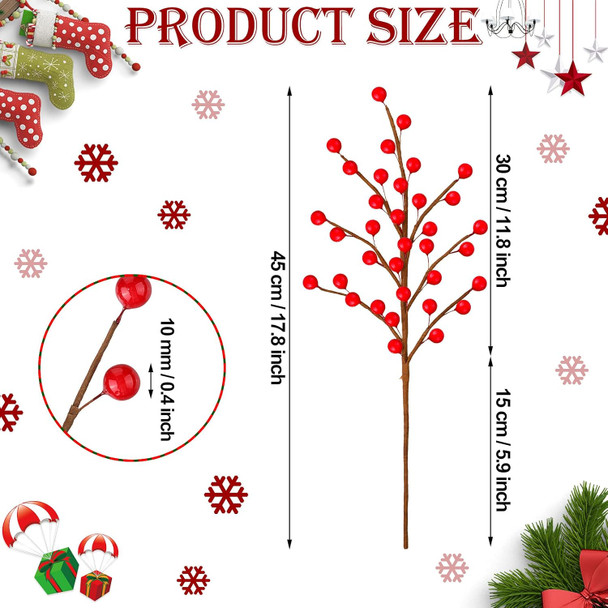20 Pieces Christmas Artificial Berry Stems for Christmas Tree Decoration 18 Inch Fake Red Berry Picks Twigs Xmas Holly Berry Branches for Crafts Wreath DIY Garland Christmas Home Ornaments Decor