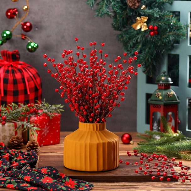 20 Pieces Christmas Artificial Berry Stems for Christmas Tree Decoration 18 Inch Fake Red Berry Picks Twigs Xmas Holly Berry Branches for Crafts Wreath DIY Garland Christmas Home Ornaments Decor