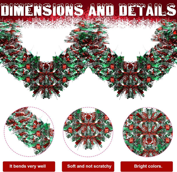 39.4 Feet Christmas Tinsel Garland Metallic Twist Garland Shiny Hanging Garland Ornaments for Christmas Tree Party Supplies Indoor and Outdoor Decoration (Red, Green and Silver)