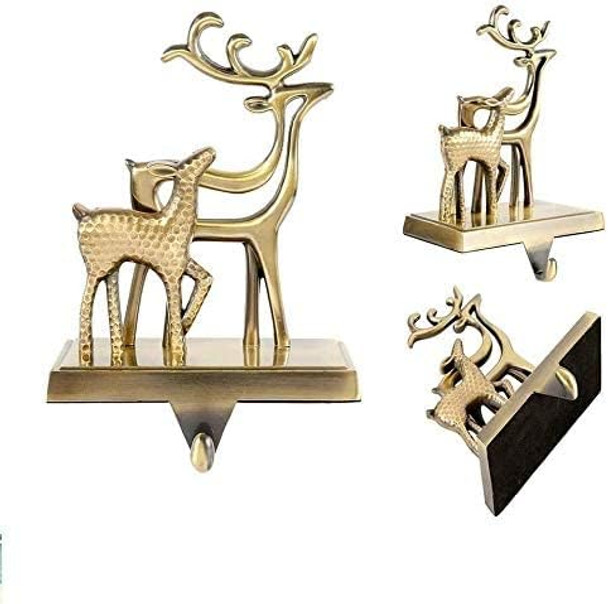 Christmas Stocking Holders for Mantle Christmas Stocking Hangers for Fireplace Anti-Slip Mantel Hanger Hooks for Stocking Hanging Ornament Firepiece Xmas Decor (Bronze Set)