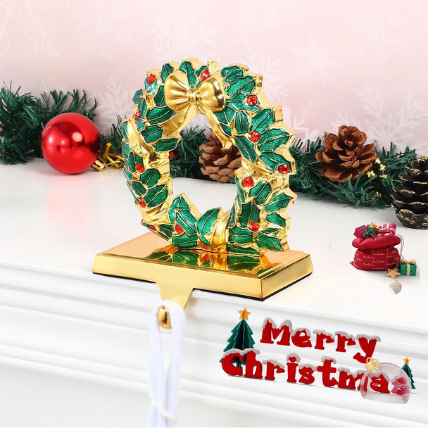 Christmas Tree Stocking Holders for Mantel ,Christmas Wreath Stocking Hangers for Fireplace Mantel Weighted Stocking Hooks Metal Tree Stocking Holder Stand for Christmas Decoration (Gold Tree Set)