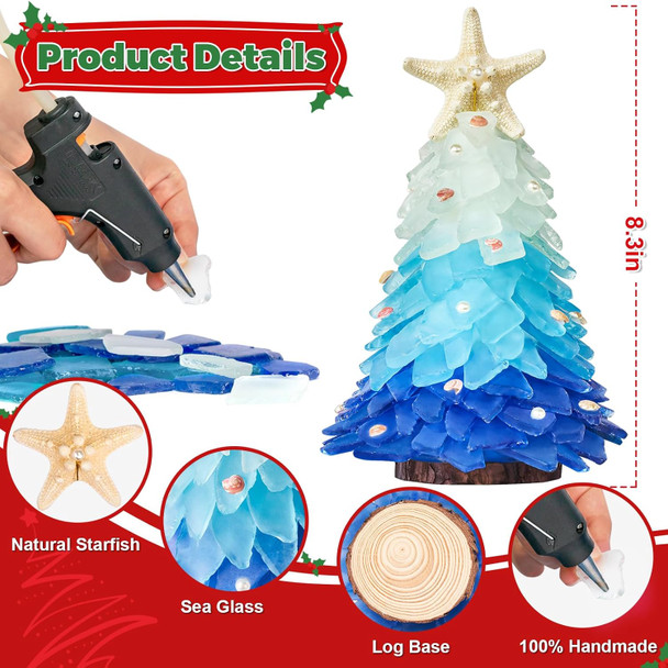 Sea Glass Christmas Tree - Handcrafted Mini Christmas Tree, Table Centerpiece - Ideal for Christmas, Year, Home Decor, Coastal Holiday Decor and More (Blue Gradient)