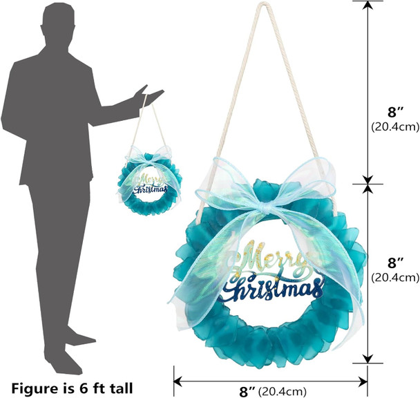 Blue Sea Glass Wreath - Handmade 8 Inch Small Christmas Wreath, Kitchen Cabinet Wreaths Coastal Style Christmas Decor Wreaths for Home, Door, Window, Chair and Wall