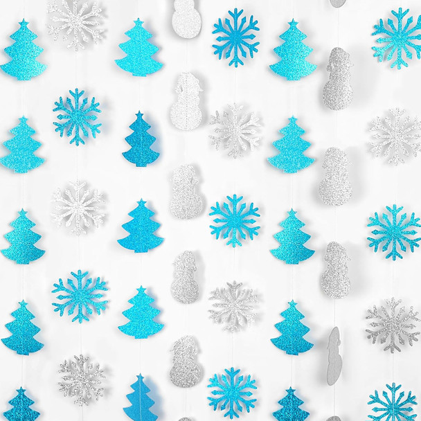 8 Pack Glitter Snowflake Snowman Hanging Banner Garlands for Winter, Christmas, Winter Wonderland Party Decoration, Frozen Birthday Wedding, Party Supplies Decor and More