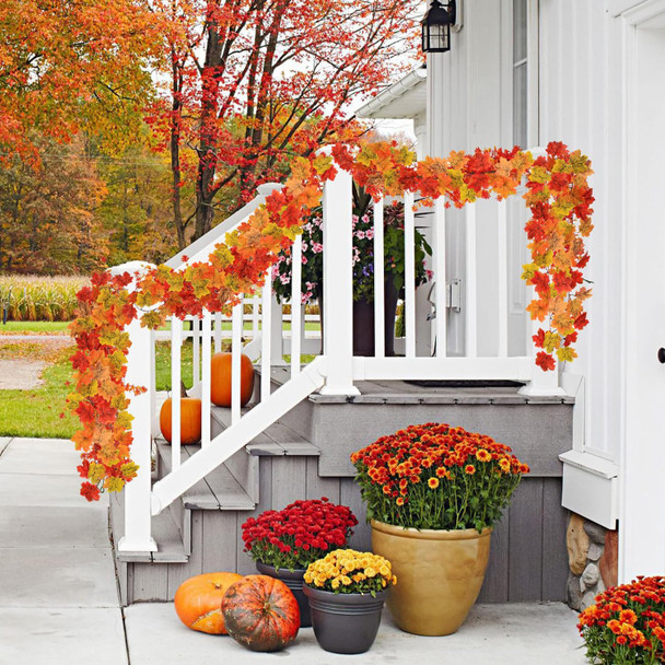 4 Pack Fall Maple Leaves Garland, 6.6Ft/Piece Artificial Maple Leaf Autumn Garland Hanging Fall Vines for Table Front Door Fall Thanksgiving Party Christmas Outside Indoor Decor (b13)