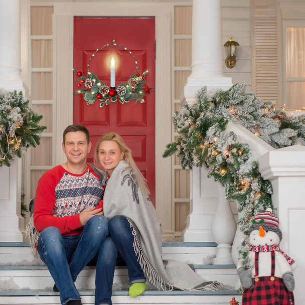 Weldomcor 2Pack Christmas Wreath with LED Taper Candle Lights Pine Cones Berries, Artificial Plant Hoop Wreath Winter Xmas Decorations for Front Door Window Fireplace Home Wall Hanging Holiday Party