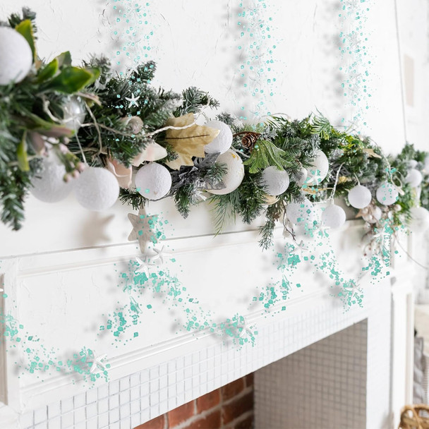 Wenqik Christmas 32.8 ft Ocean Themed Garland Starfish Shell Garland Coastal Christmas Decorations Beach Garland Starfish Seashell Garland for Christmas Tree Fireplace Wedding Party Supply (Teal)