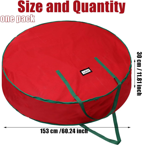 1 Pcs 60 Inch Christmas Wreath Storage Bag Zippered Garland Holiday Container with Reinforced Handle Tear Resistant 600d Oxford Wreath Organizer Christmas Wreath Holder with Card (Red)