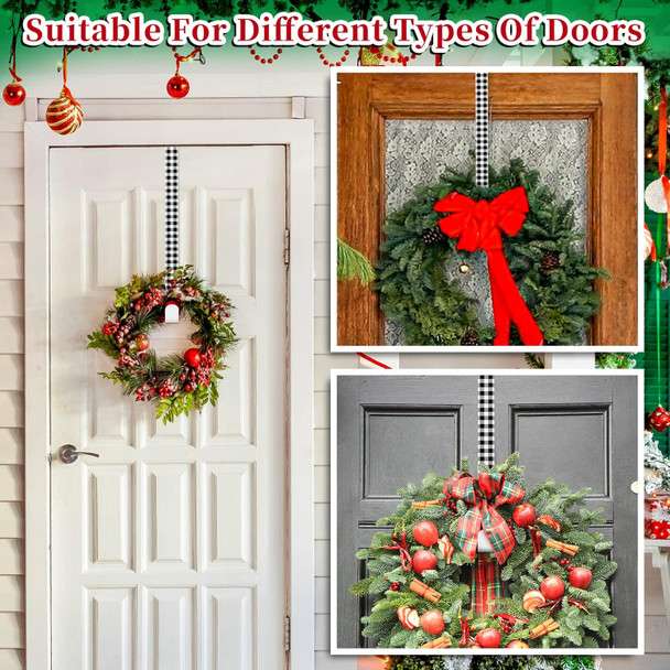 Whaline 2Pcs Christmas Wreath Hanger, 15 Inch Wreath Hangers for Front Door Plaids Xmas Wreath Door Hanger Long Metal Over The Door Wreath Hook Hanger for Xmas Wreath Home Decoration