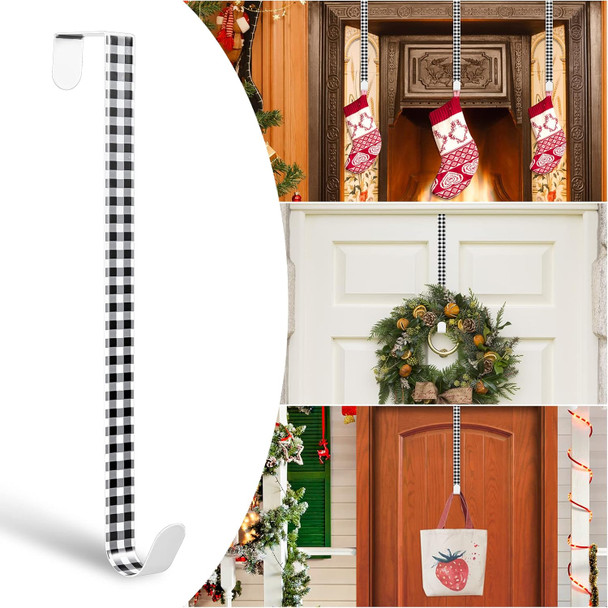 Whaline 2Pcs Christmas Wreath Hanger, 15 Inch Wreath Hangers for Front Door Plaids Xmas Wreath Door Hanger Long Metal Over The Door Wreath Hook Hanger for Xmas Wreath Home Decoration