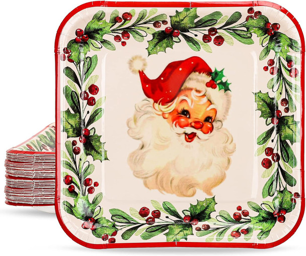 Whaline Christmas Paper Square Plates 40 Pieces Vintage Santa Claus Xmas Wreath Party Disposable Tableware Holiday Supplies for Home Kitchen Table Decor, 9 Inch Whaline Christmas Paper Square Plates 40 Pieces Vintage Santa Claus Xmas Wreath Party Disposable Tableware Holiday Supplies for Home Kitchen Table Decor, 9 Inch