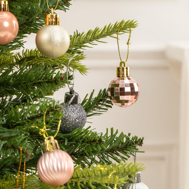 100 Pcs Mini Christmas Ball Ornaments Set, 1.18'' Rose Gold Silver and Champagne Small Shatterproof Xmas Tree Ornament Hanging Ball Bulk Decorations for Holiday Party, Wreath, Garland, Winter Décor