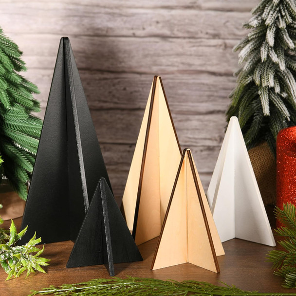 5pcs Christmas Wooden Tree Decor 3D Farmhouse Christmas Tree Tabletop Ornaments Sanding Wooden Xmas Centerpiece for Home Office Indoor Tiered Tray Christmas Decoration
