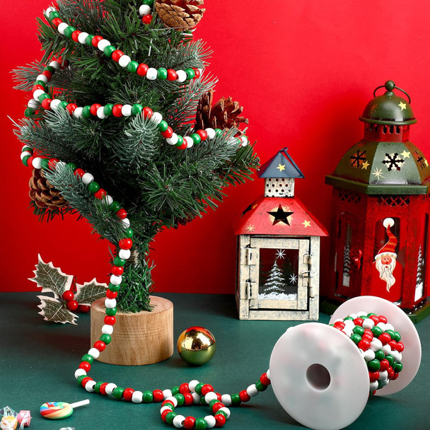 19.7 Ft Christmas Candy Bead Garland Wooden Candy Garland Boho Christmas Decor Christmas Tree Garland for Christmas Decorations Holiday Party Decor (Mixed Red, White, Green)