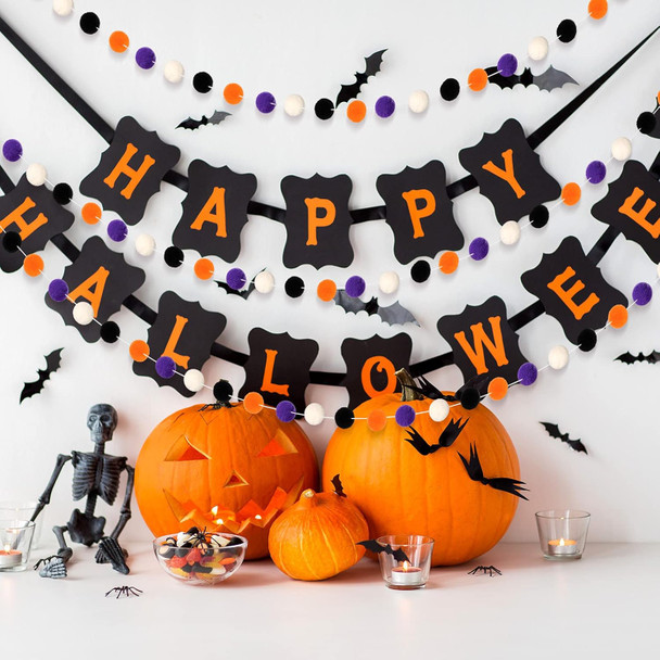 4 Pieces 39.4 Feet Christmas Pom Pom Garland Colorful Felt Ball Garland Hanging Felt Balls for Holiday Wall Birthday Xmas Christmas Party Decorations(Joyful Colors)