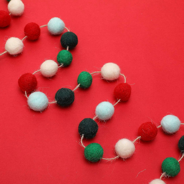 3 Pieces Christmas Felt Balls Garland Wool Pom Pom Garland Ball Banner for Christmas Party Holiday Decoration (Red, White, Green, Lake Green, Dark Green)
