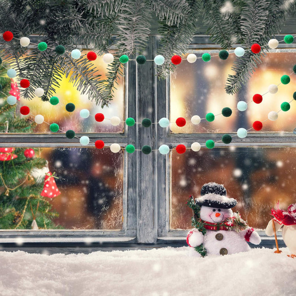 3 Pieces Christmas Felt Balls Garland Wool Pom Pom Garland Ball Banner for Christmas Party Holiday Decoration (Red, White, Green, Lake Green, Dark Green)