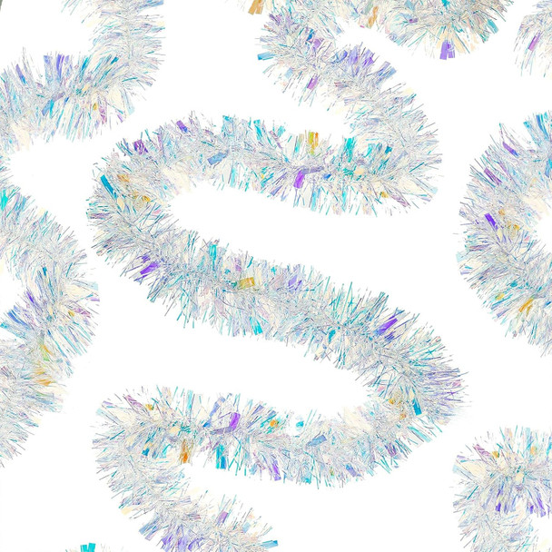 WILLBOND Iridescent Christmas Tinsel Garland White Metallic Twist Garland Xmas Tree Ornament Halloween Birthday Wedding Year Indoor Outdoor Party Decorations(50 Feet,Exquisite Color)