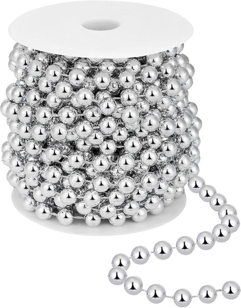 26 Feet Christmas Tree Beaded Garland Plastic Pearl Strands Chain Artificial Pearls Beads Trim Garland for Xmas Tree Holiday Wedding DIY Decoration Supplies (Silver)